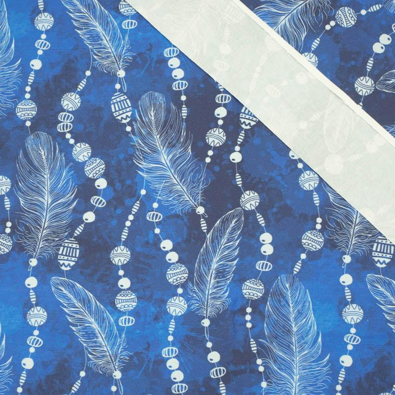 WHITE FEATHERS AND BEADS (CLASSIC BLUE) - Cotton drill