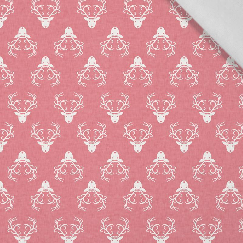 REINDEER’S HEADS / coral - Cotton woven fabric