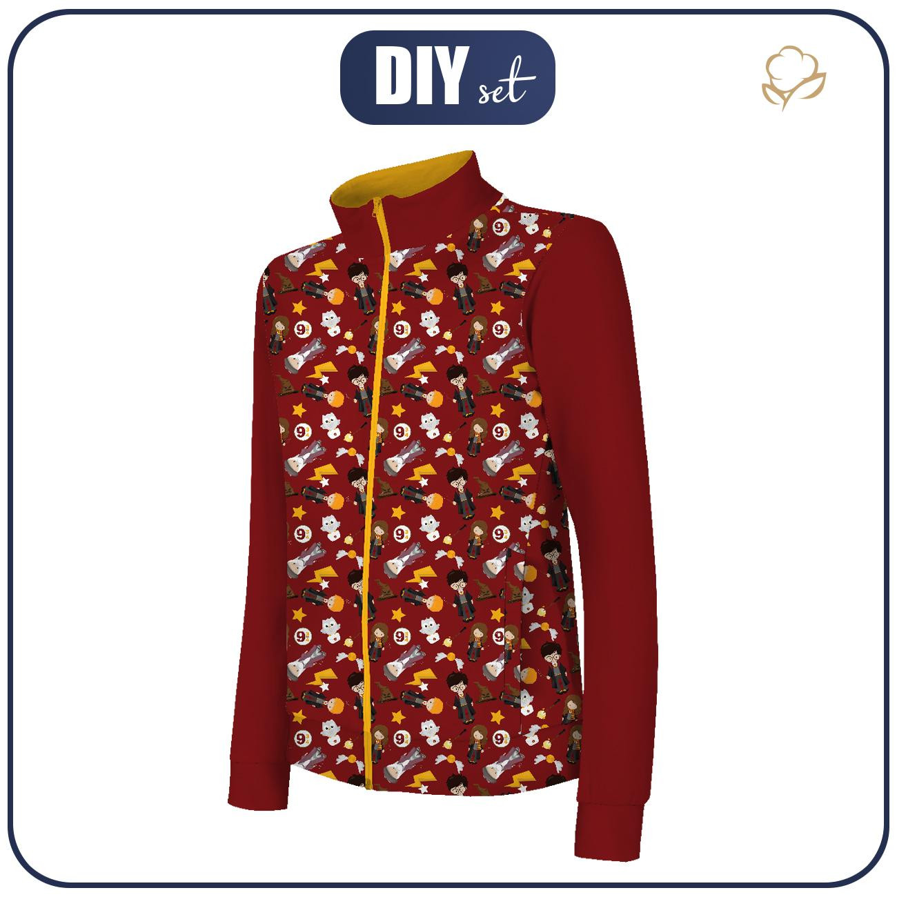 "MAX" CHILDREN'S TRAINING JACKET - MAGICAL FRIENDS pat. 3 (MAGIC SCHOOL) / maroon - knit with short nap