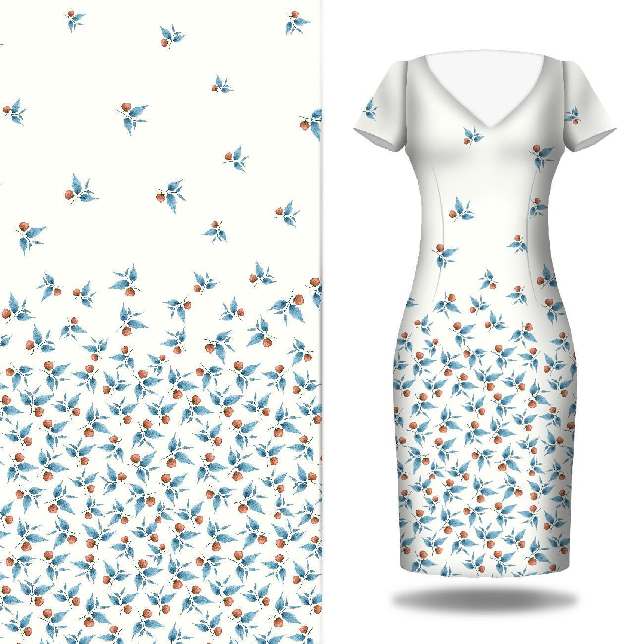 BLUE LEAVES / white - dress panel Cotton muslin