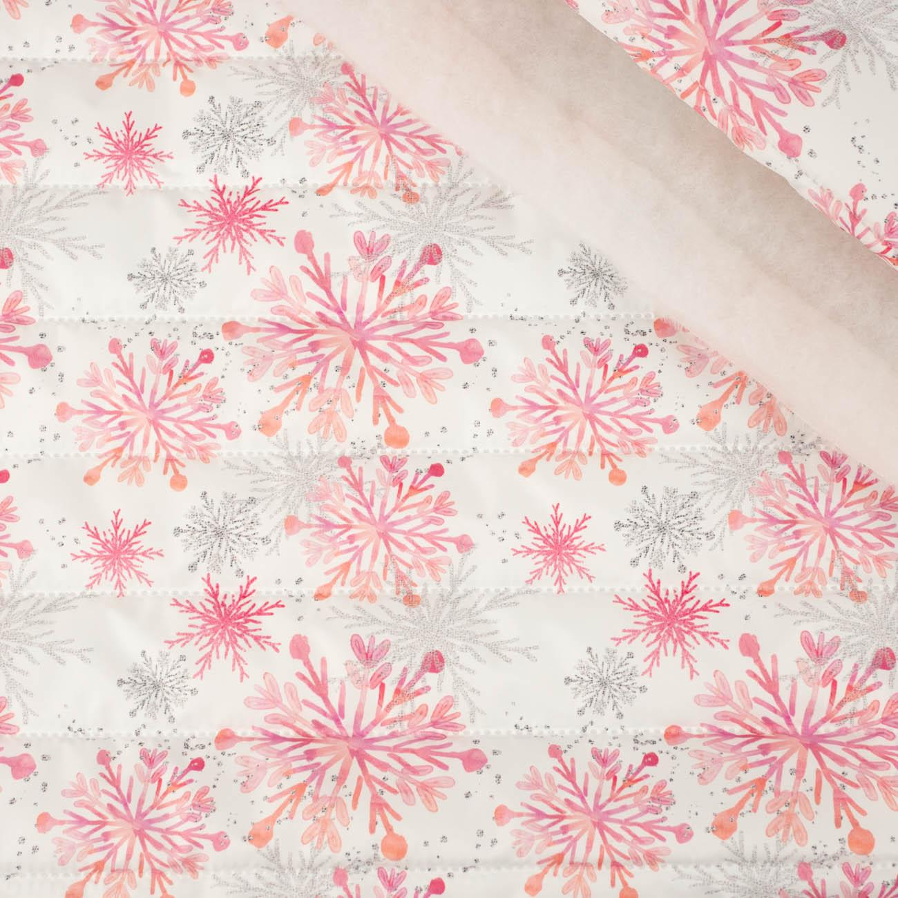 PINK SNOWFLAKES pat. 2 - nylon fabric quilted in stripes