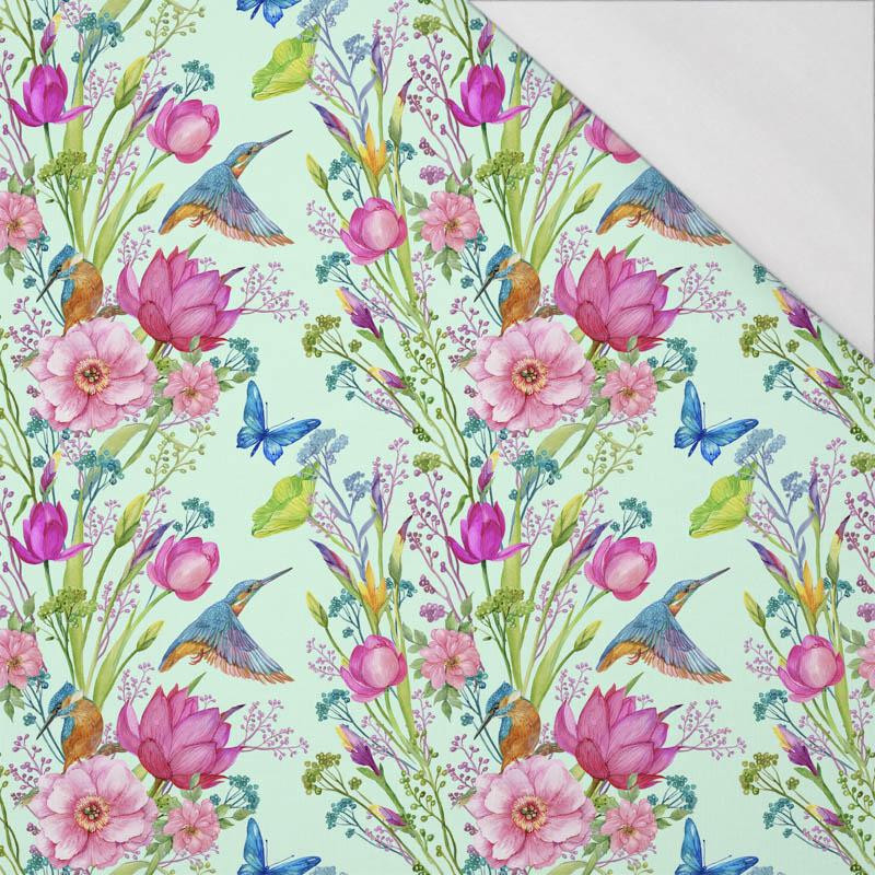 MINI KINGFISHERS AND BUTTERFLIES (KINGFISHERS IN THE MEADOW) / mint - single jersey with elastane 