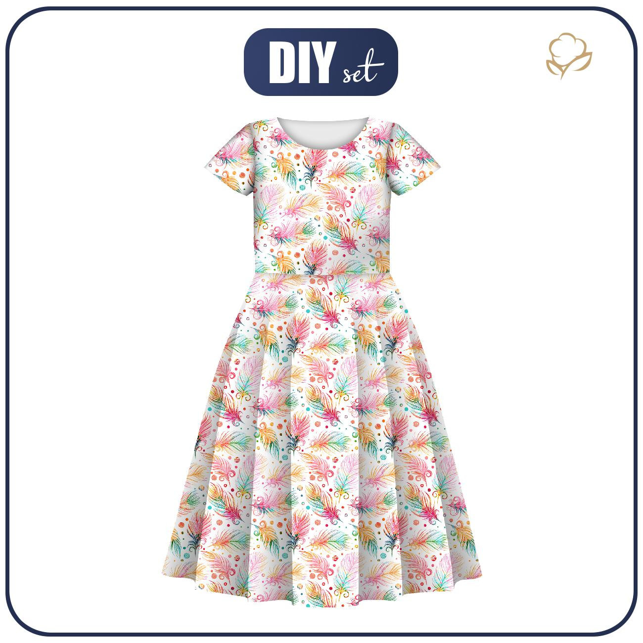 KID'S DRESS "MIA" - RAINBOW FEATHERS - sewing set