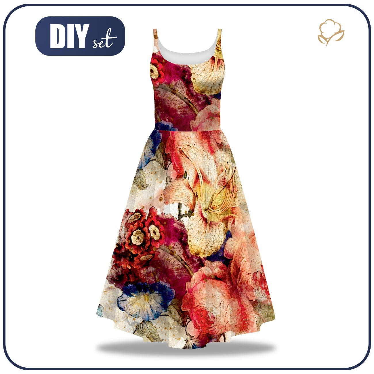 DRESS "ISABELLE" - WATERCOLOR FLOWERS PAT. 5 - sewing set