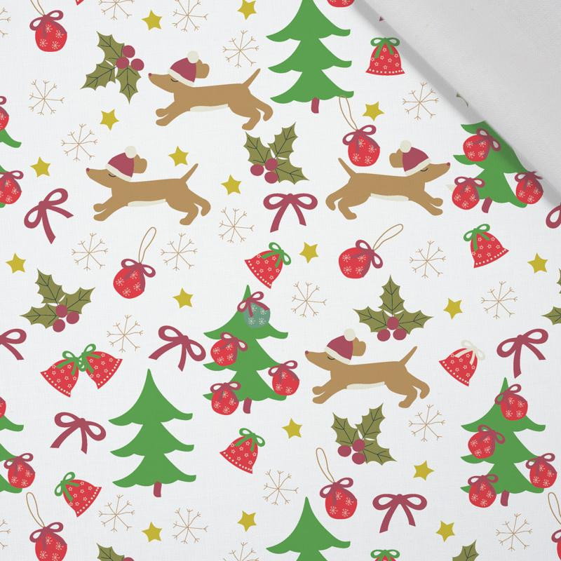DOGS WITH CHRISTMAS TREES / white - Cotton woven fabric