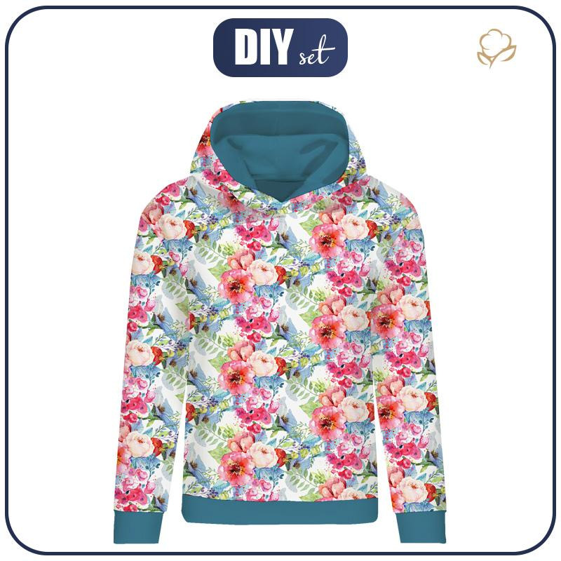 CLASSIC WOMEN’S HOODIE (POLA) - WILD ROSE PAT. 3 (IN THE MEADOW) - looped knit fabric 