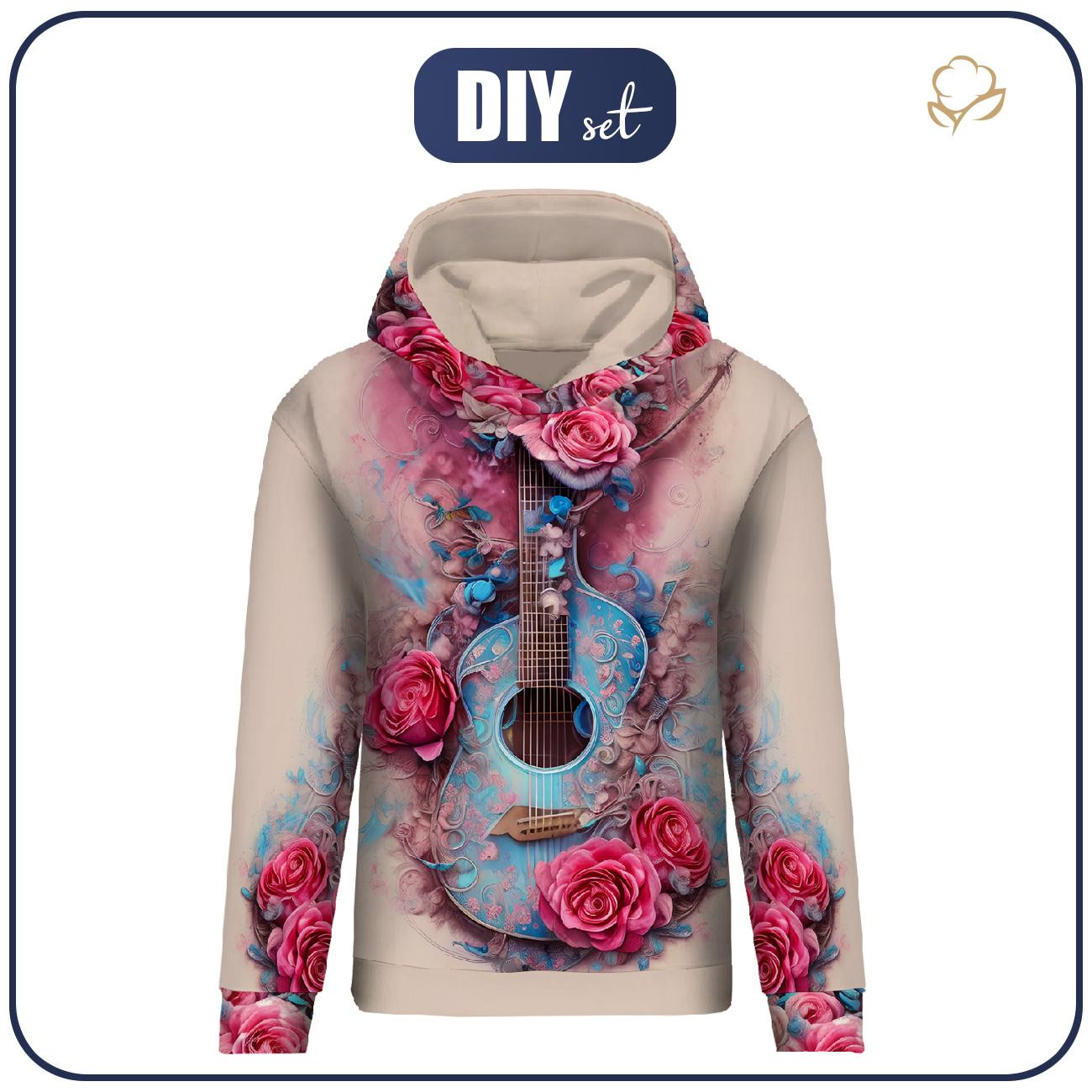 CLASSIC WOMEN’S HOODIE (POLA) - GUITAR WITH ROSES - sewing set