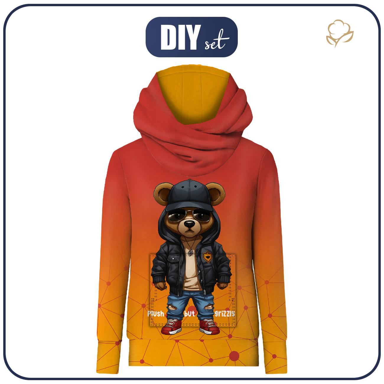 HYDROPHOBIC HOODIE UNISEX - PLUSH BUT GRIZZLY - sewing set