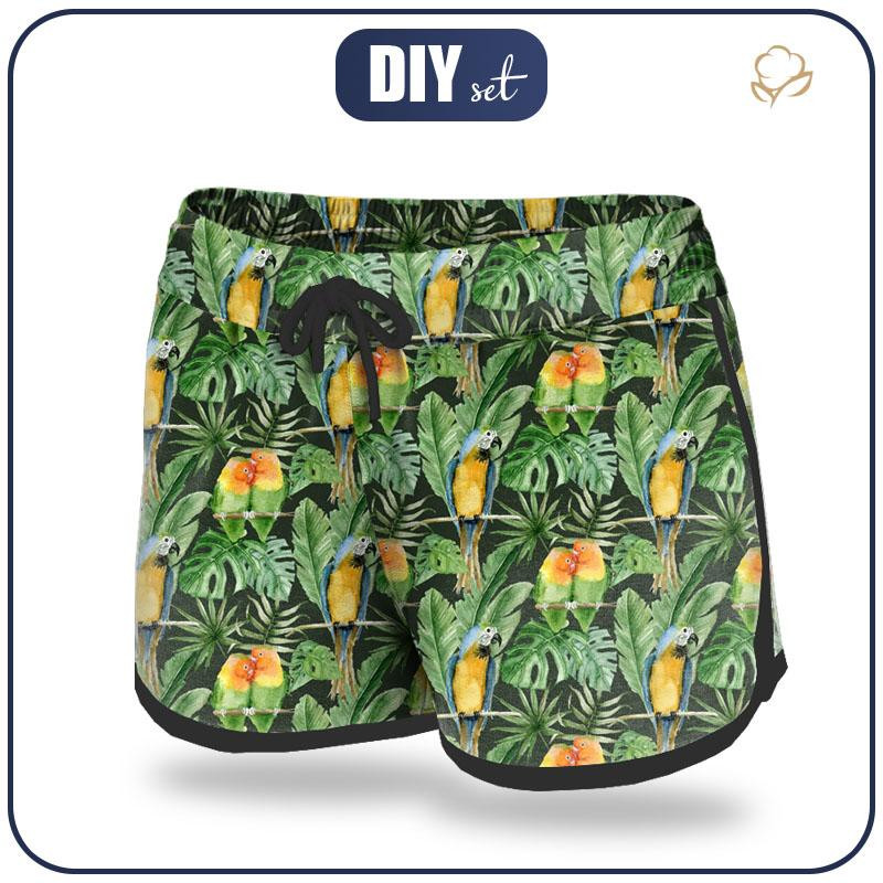 Women’s boardshorts - PARROTS pat. 2 / black (JUNGLE) - sewing set