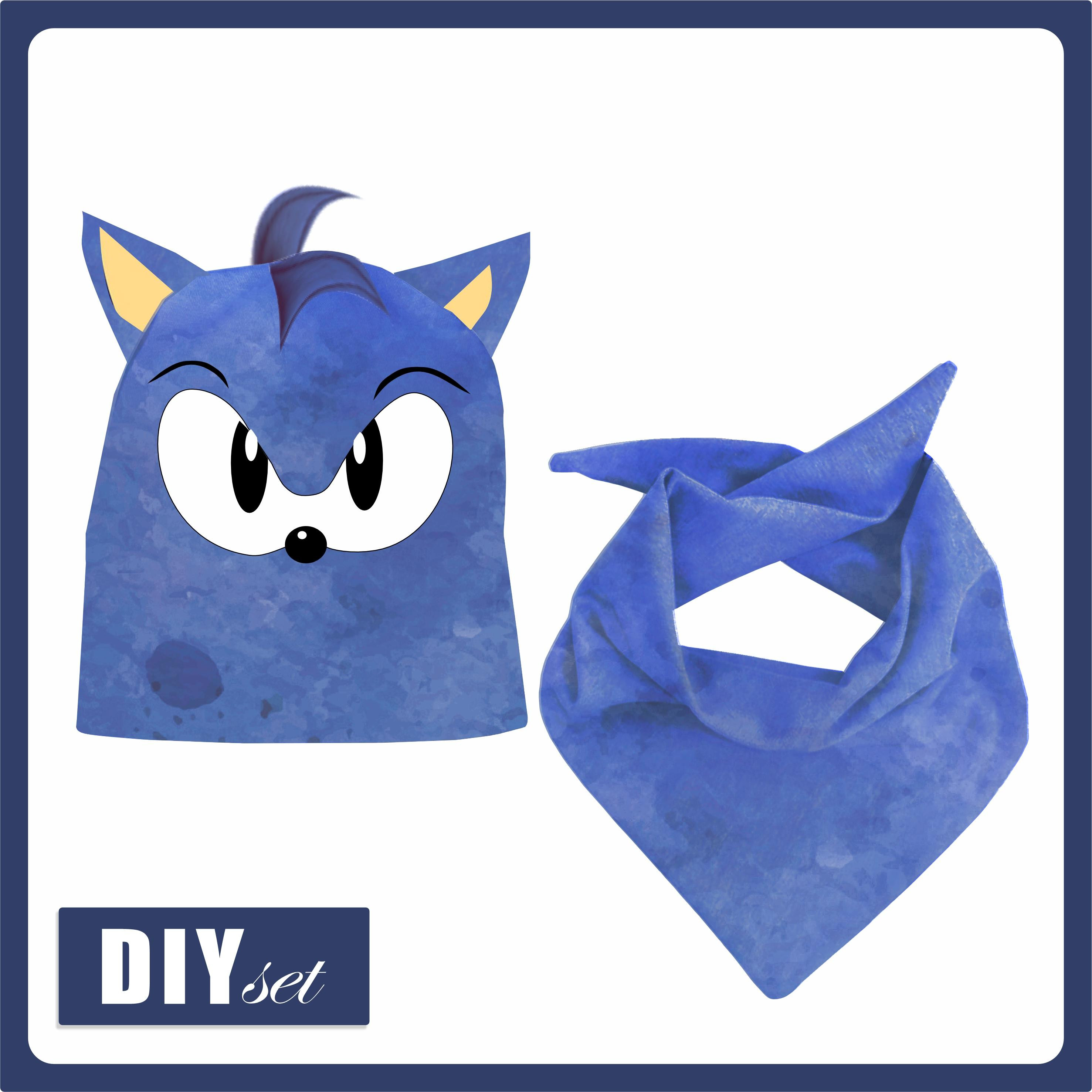 KID'S CAP AND SCARF - BLUE HEDGEHOG - sewing set