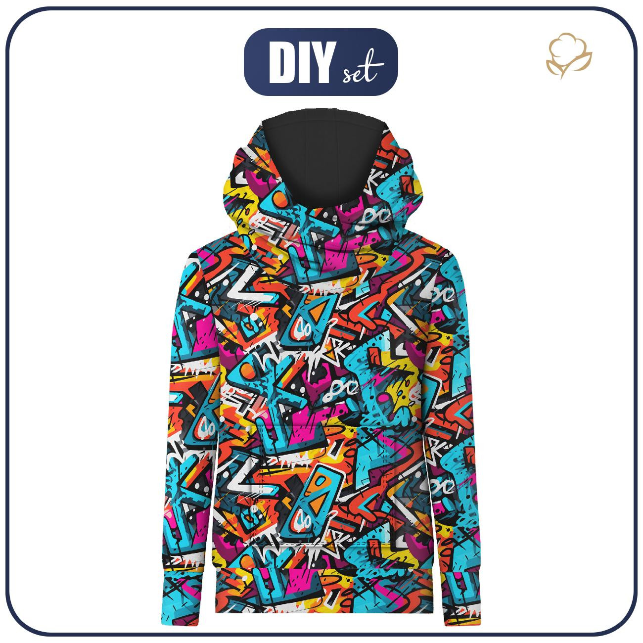 HYDROPHOBIC HOODIE UNISEX - COLORFUL GRAFFITI - sewing set