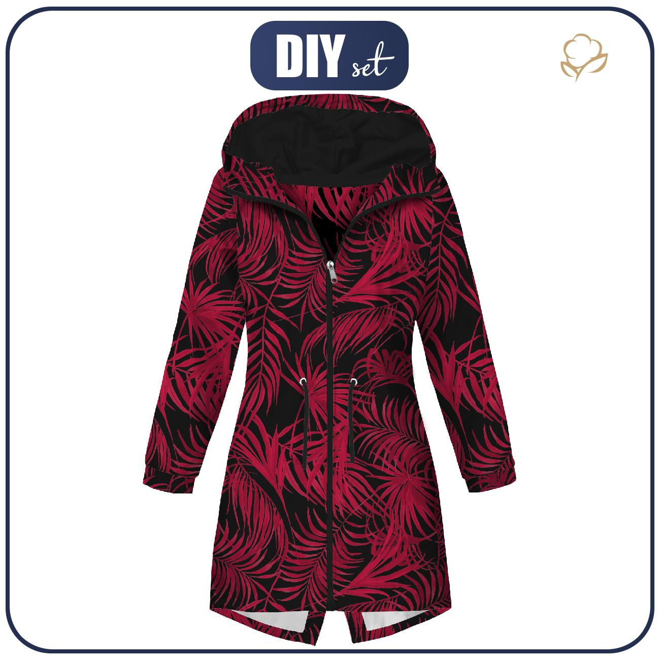 WOMEN'S PARKA (ANNA) - PALM LEAVES pat. 5 / viva magenta - sewing set