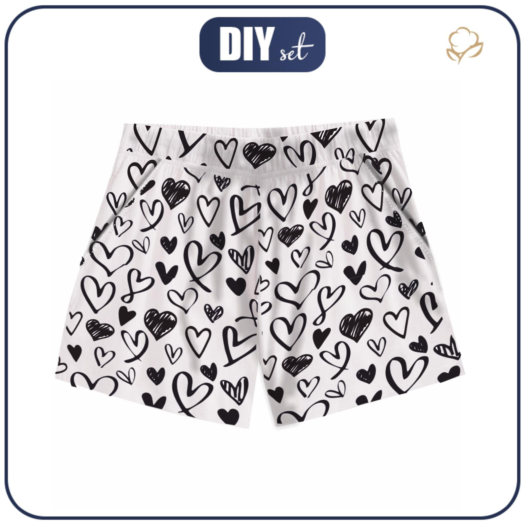 PAJAMAS-SHORTS "LINDA" - HEARTS / black - sewing set