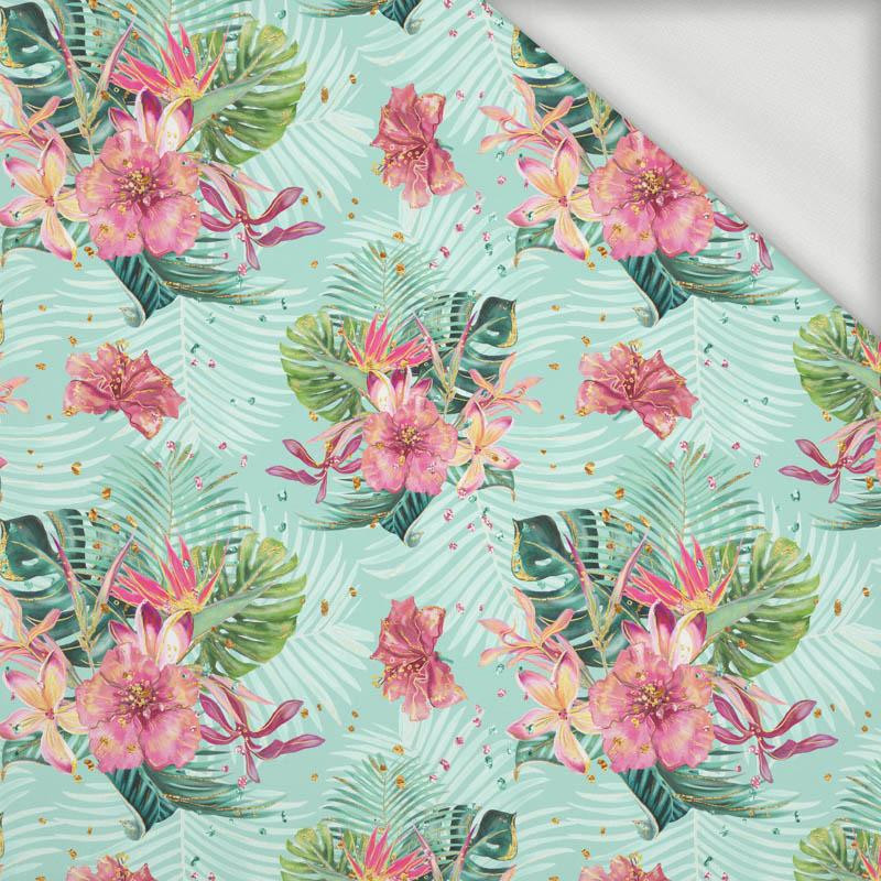 TROPICAL BOUQUET / mint - looped knit fabric
