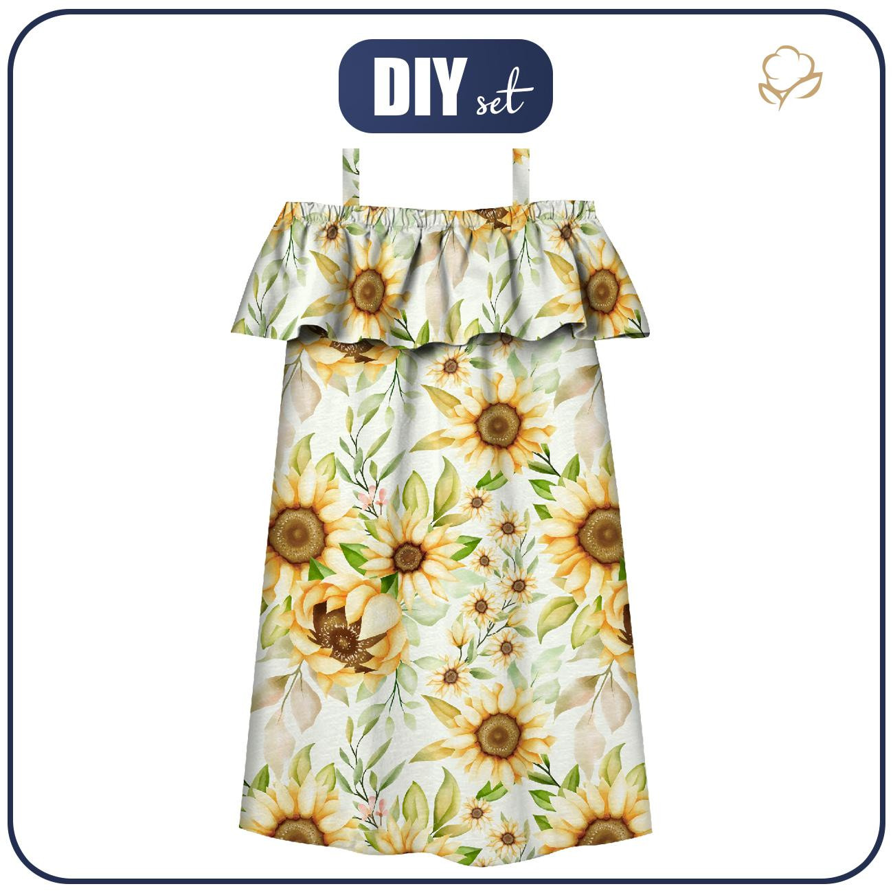 Bardot neckline dress (LILI) - PASTEL SUNFLOWERS PAT. 3 - sewing set