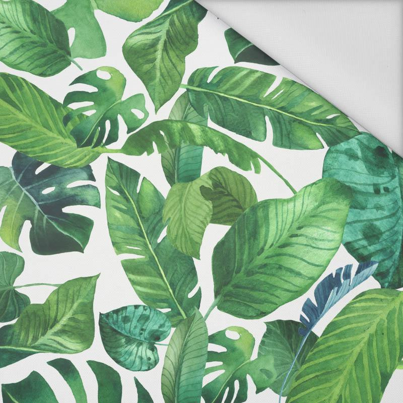 TROPICAL LEAVES pat. 2 / white - Waterproof woven fabric