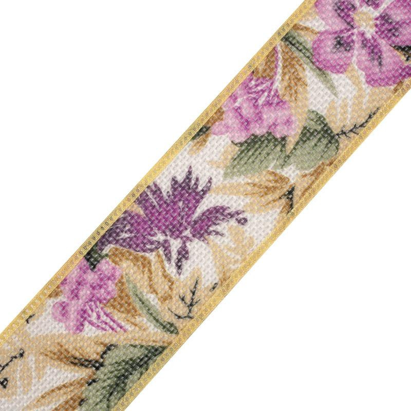 "Ribbon 40 mm, jute imitation with flowers