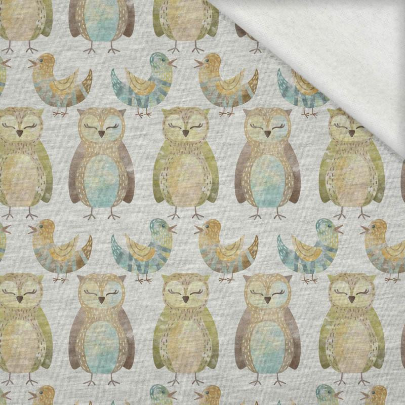OWLS AND BIRDS (FOREST ANIMALS) / M-01 melange light grey - brushed knitwear with elastane