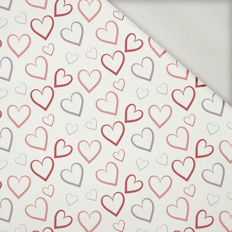 HEARTS (CONTOUR) / white (VALENTINE'S HEARTS) - brushed knit fabric with teddy