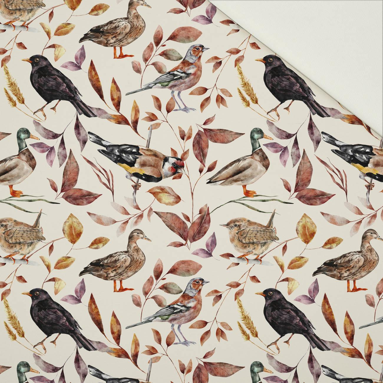 BIRDS PAT. 2 / WHITE (COLORFUL AUTUMN) - Cotton drill