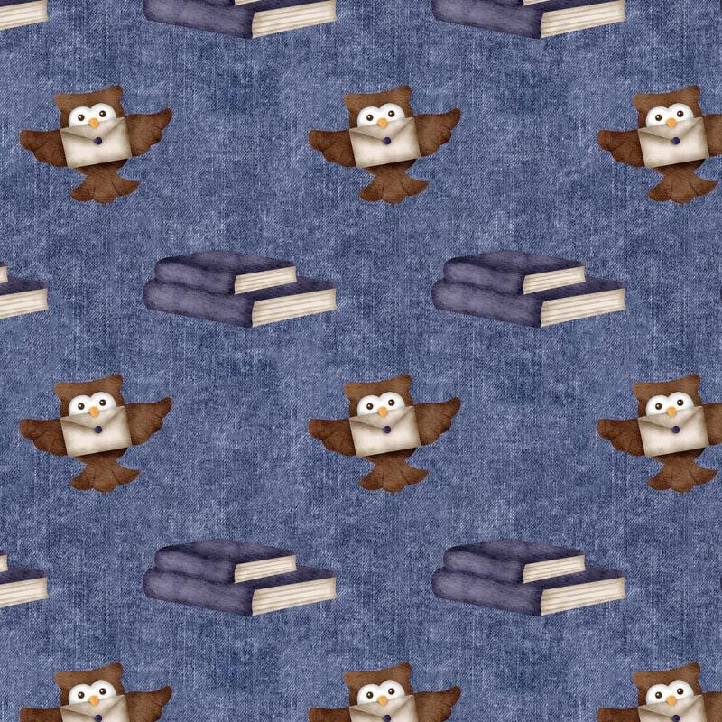 OWLS / books (MAGIC SCHOOL) / ACID WASH DARK BLUE - looped knit fabric
