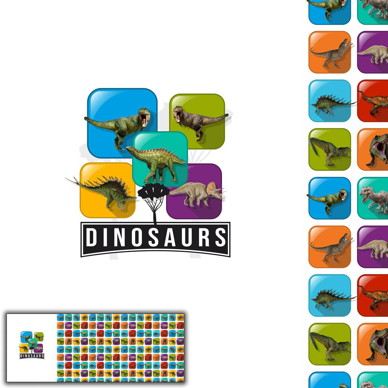 DINO TILES PAT. 2 / mint  - PANORAMIC PANEL (60 x 155cm)