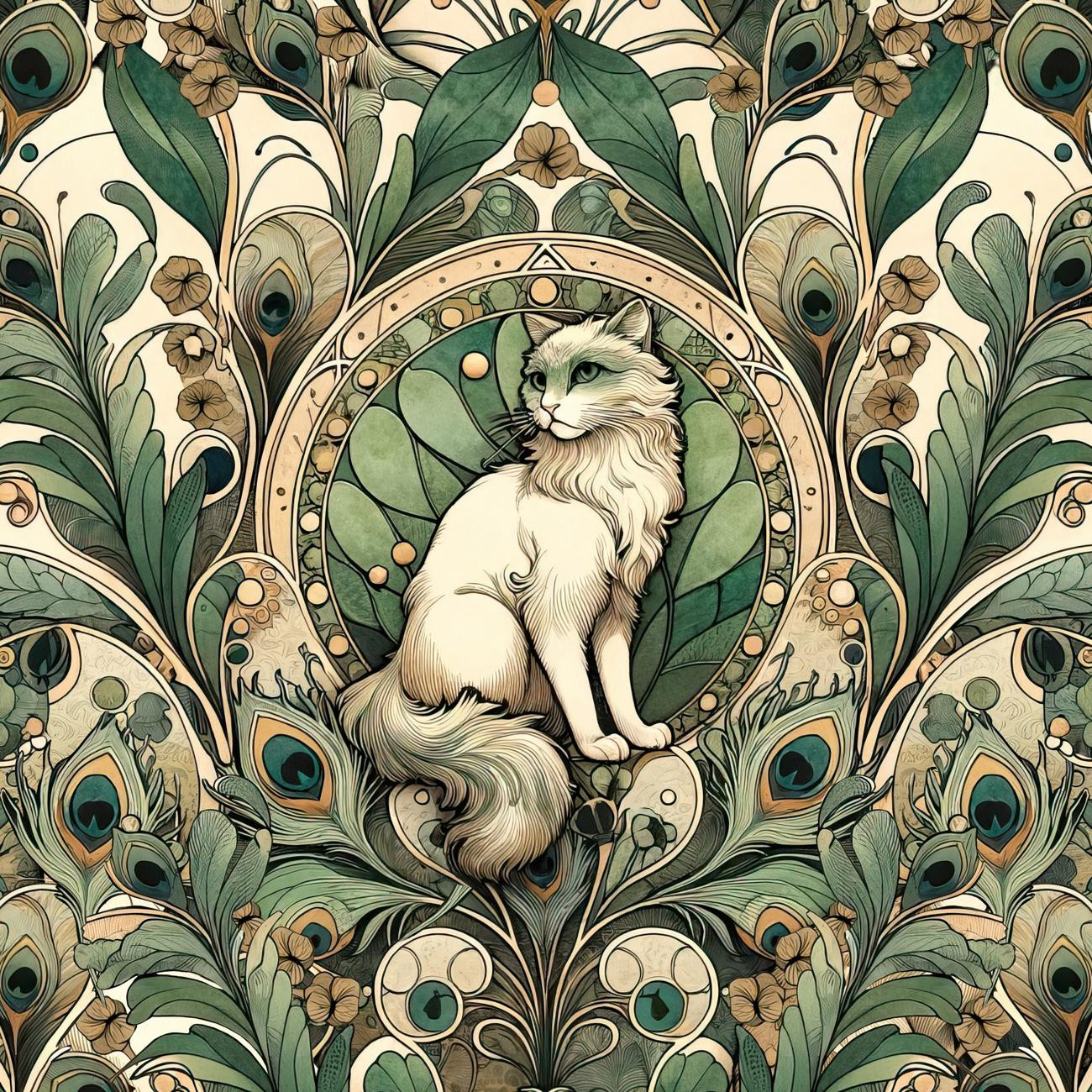 ART NOUVEAU CATS & FLOWERS PAT. 1 - panel (75cm x 80cm)