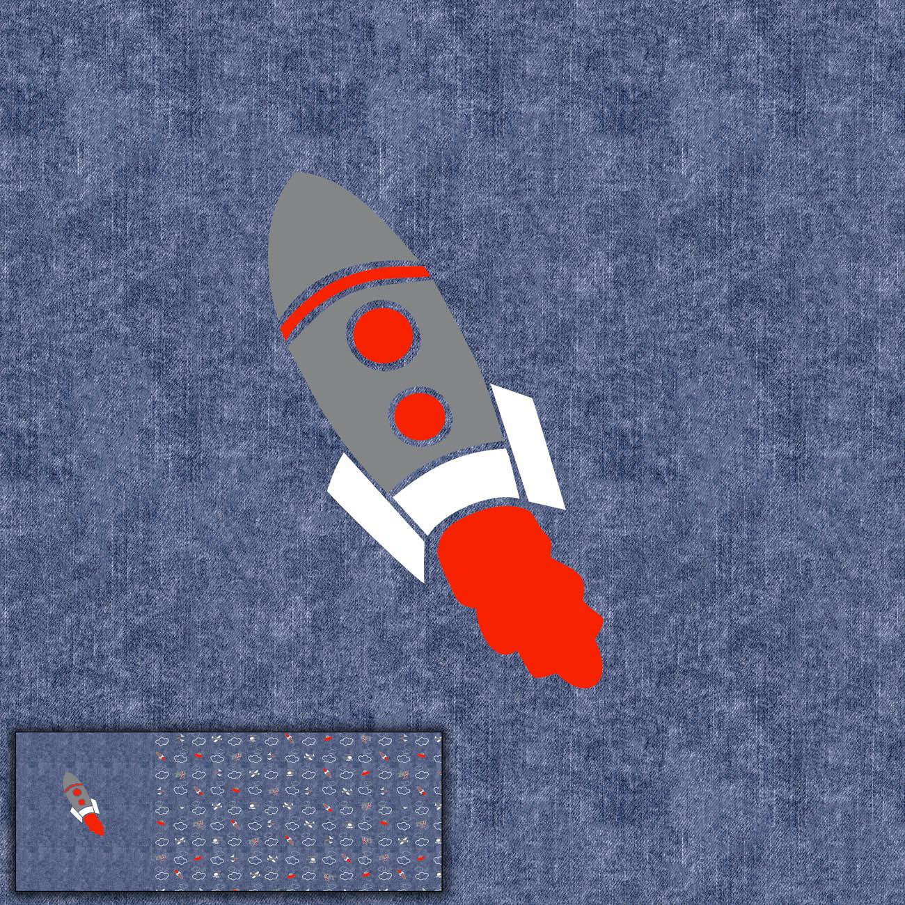 ROCKET (PLANES) / ACID WASH DARK BLUE - PANORAMIC PANEL (60 x 155cm)