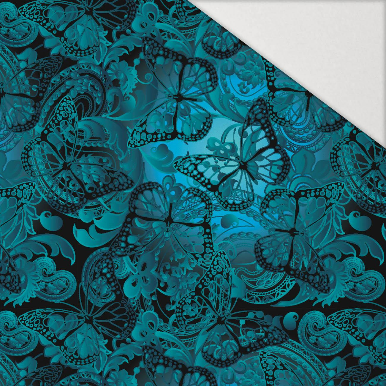 LACE BUTTERFLIES / blue - Hydrophobic brushed knit LACE BUTTERFLIES / blue - Hydrophobic brushed knit