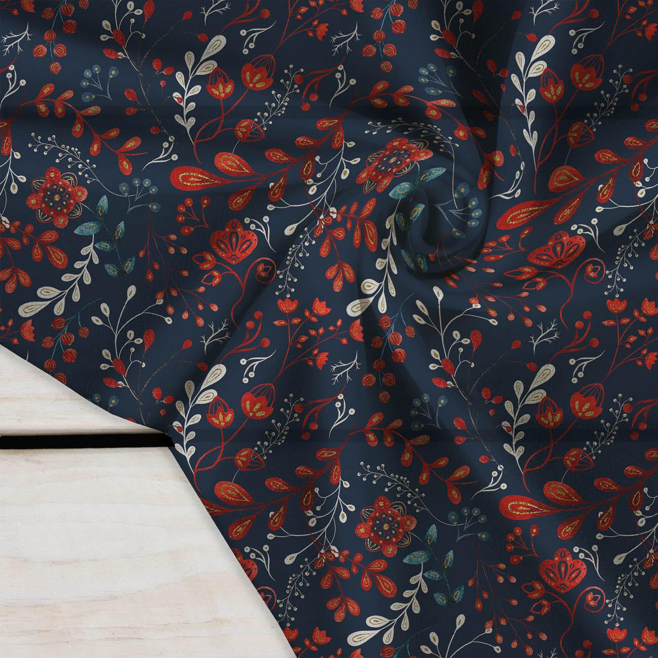 FOLK FLORAL pat. 1 / red (FOLK FOREST) - Crepe