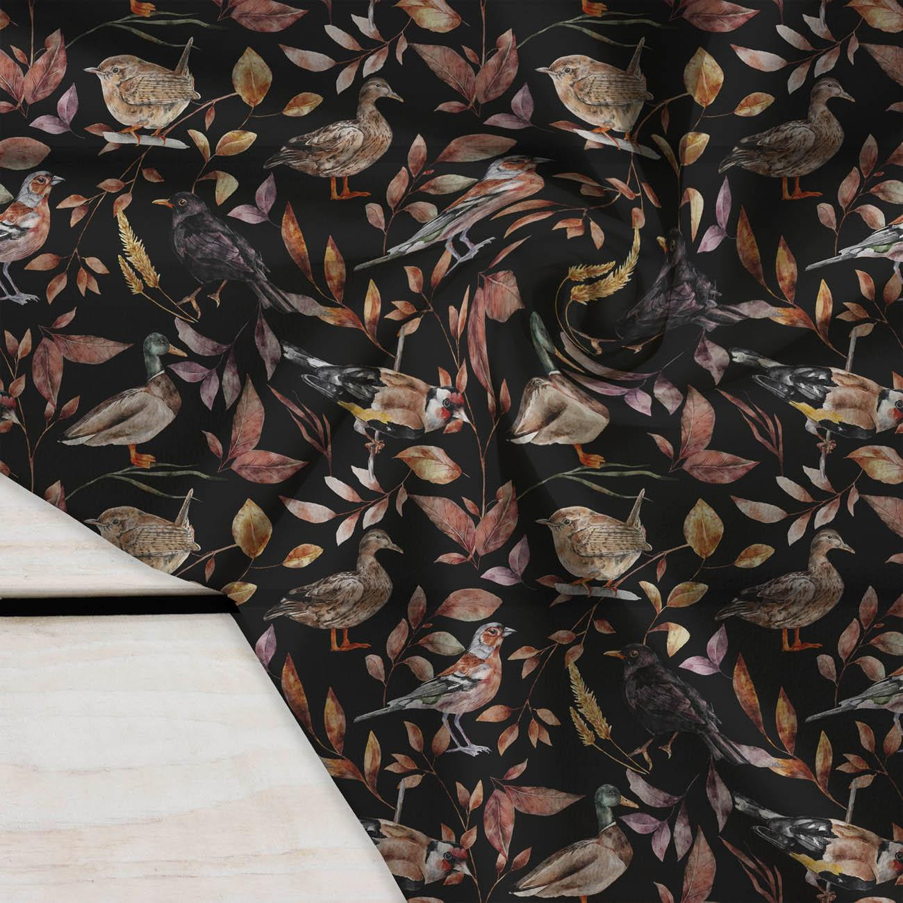 BIRDS PAT. 2 / BLACK (COLORFUL AUTUMN) - Crepe