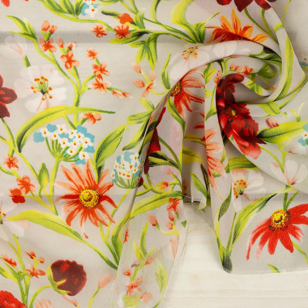 FLOWERS ON THE MEADOW pat. 3 / light grey - Chiffon