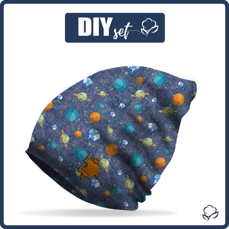 "Beanie" cap - PLANETS PAT. 2 (SPACE EXPEDITION) / ACID WASH DARK BLUE / Choice of sizes