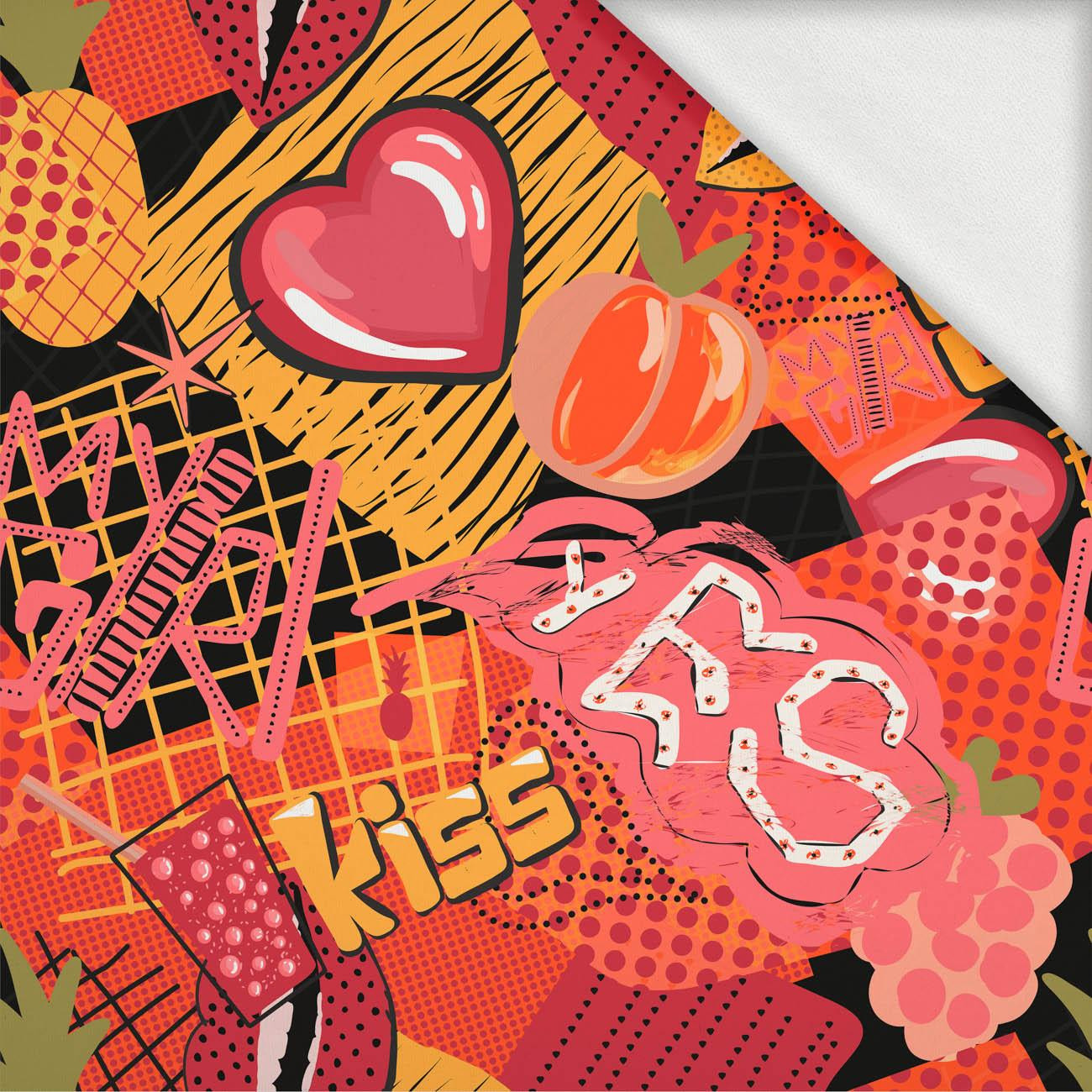 GRAFFITI HEARTS / black - looped knit fabric with elastane ITY