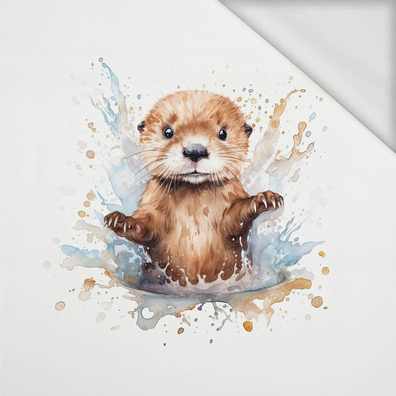 WATERCOLOR BABY OTTER - panel (75cm x 80cm) looped knit
