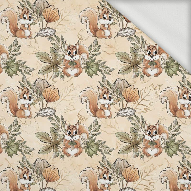 SQUIRRELS AND LEAVES pat. 1 (AUTUMN IN THE FOREST) - looped knit fabric