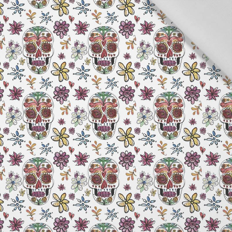 SKULLS pat. 2 / white (DIA DE LOS MUERTOS) - Cotton woven fabric