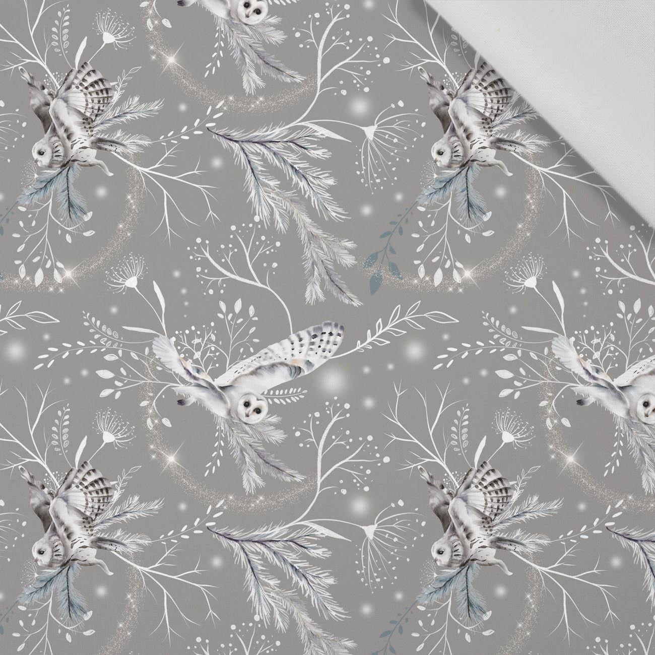 WINTER OWLS / grey (WINTER IN PARK) - Cotton woven fabric