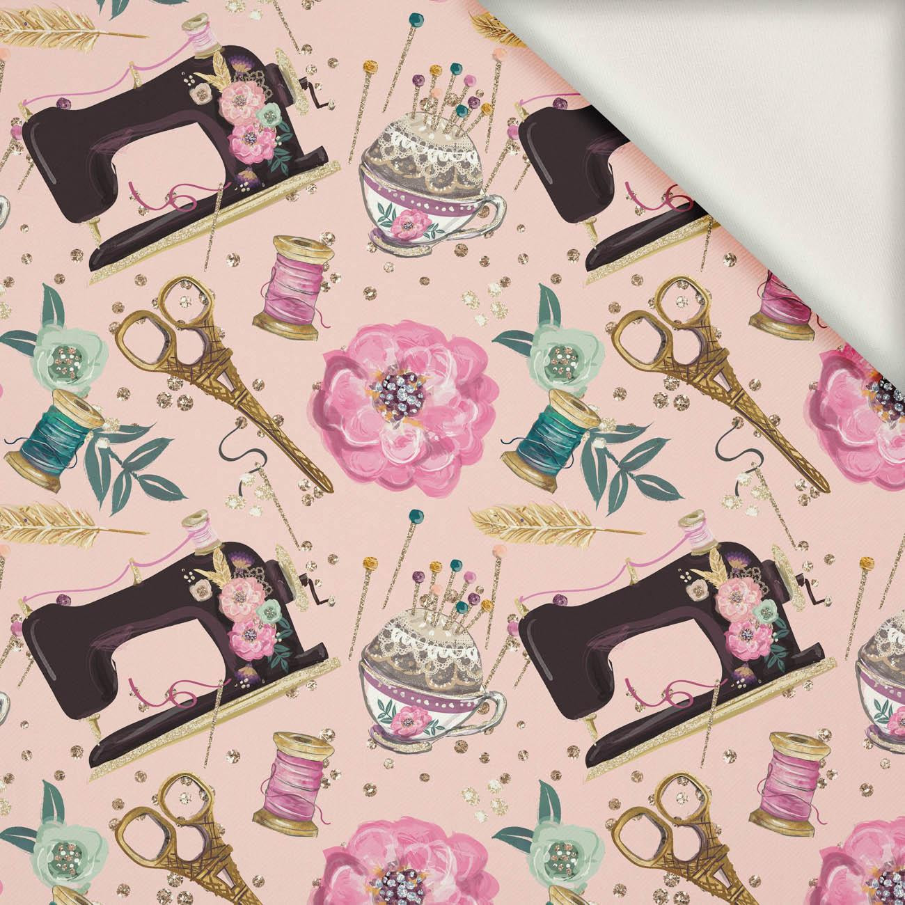 RETRO SEWING MACHINES pat. 1 / pink  - viscose woven fabric