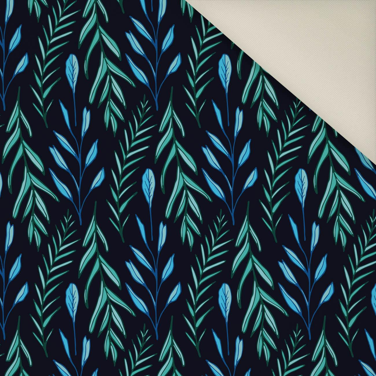 100CM BLUE LEAVES pat. 3 / black- Upholstery velour 