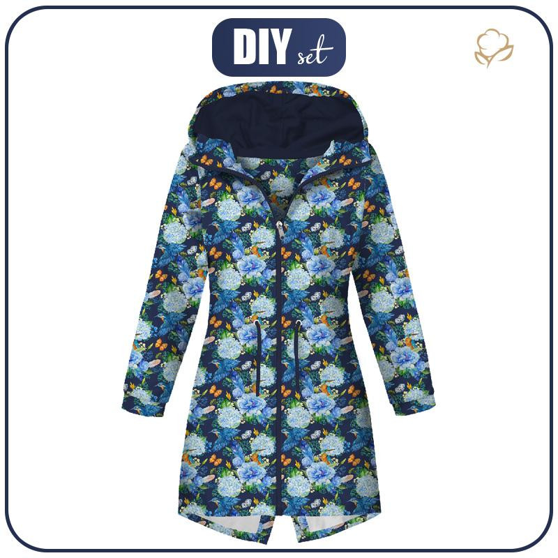 WOMEN'S PARKA (ANNA) - KINGFISHERS AND LILACS (KINGFISHERS IN THE MEADOW) / navy - softshell