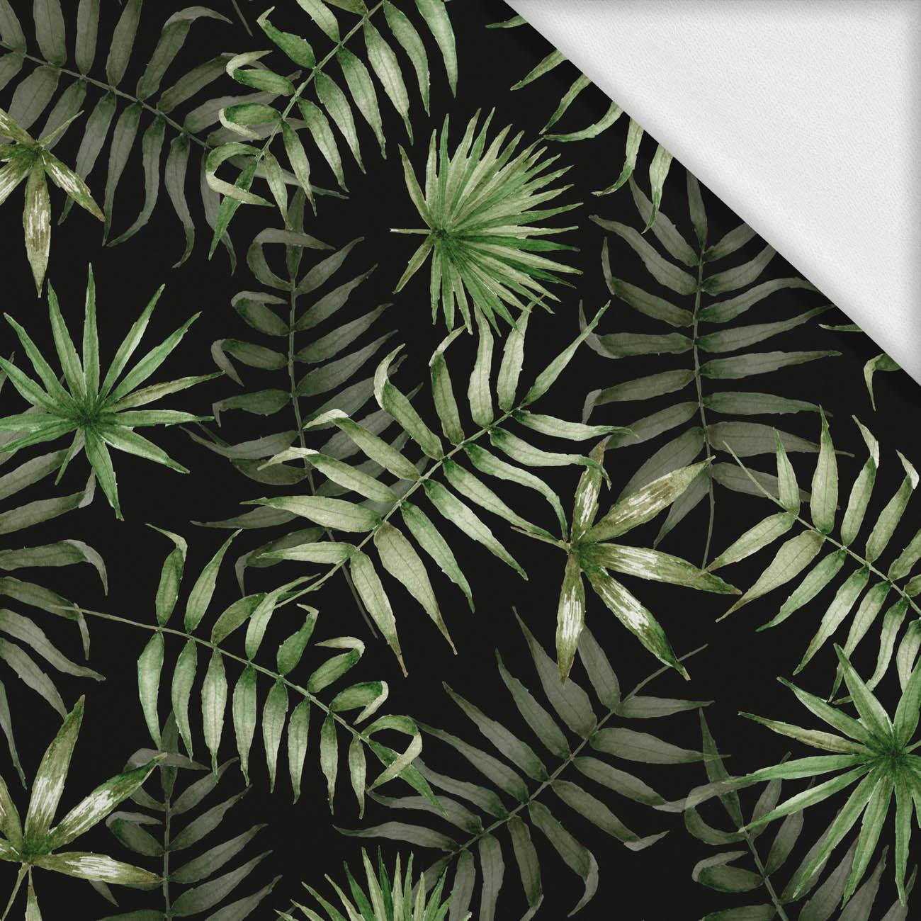 TROPICAL LEAVES pat. 3 / black (JUNGLE) - looped knit fabric with elastane TROPICAL LEAVES pat. 3 / black (JUNGLE) - looped knit fabric with elastane
