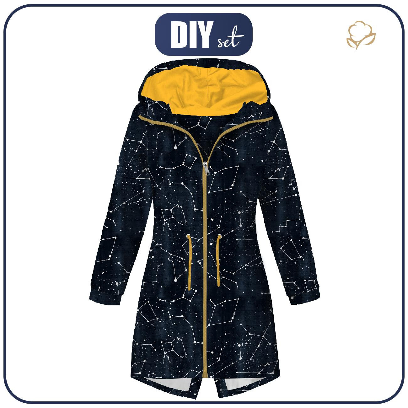 WOMEN'S PARKA (ANNA) - CONSTELLATIONS pat. 2 (GALACTIC ANIMALS) / navy - softshell