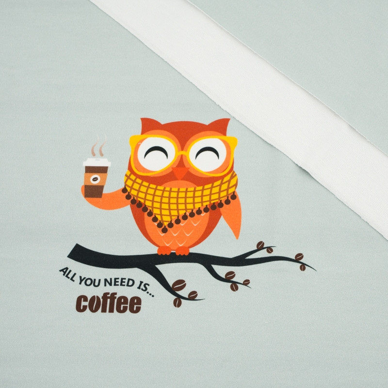 OWL WITH COFFEE / grey - panel looped knit 