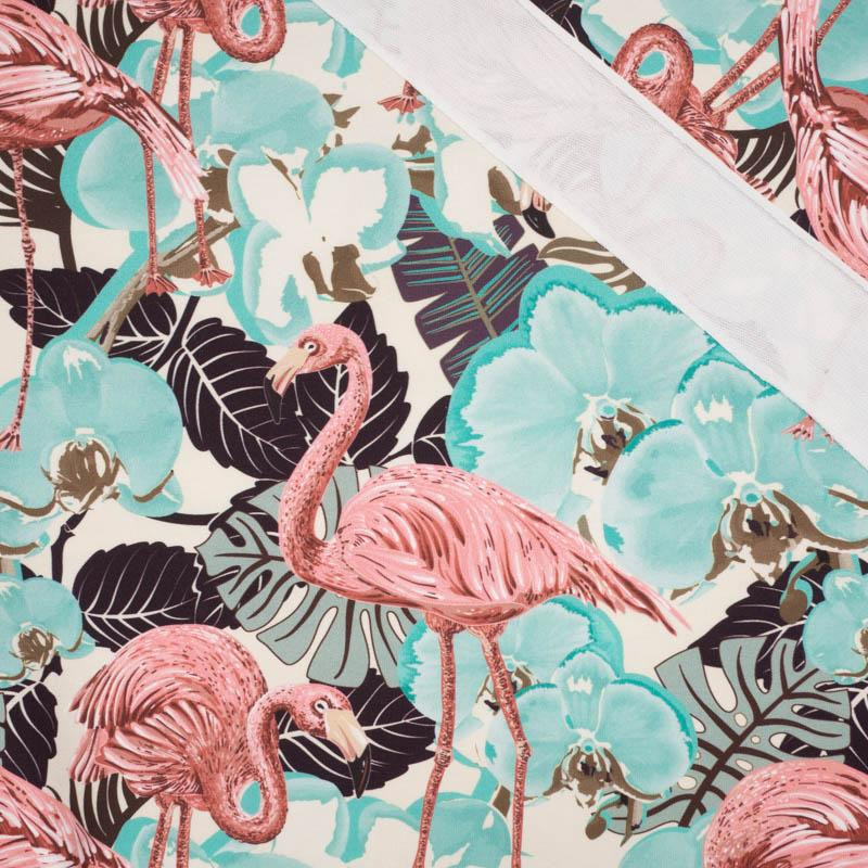 FLAMINGOS AND  MONSTERAS - looped knit fabric