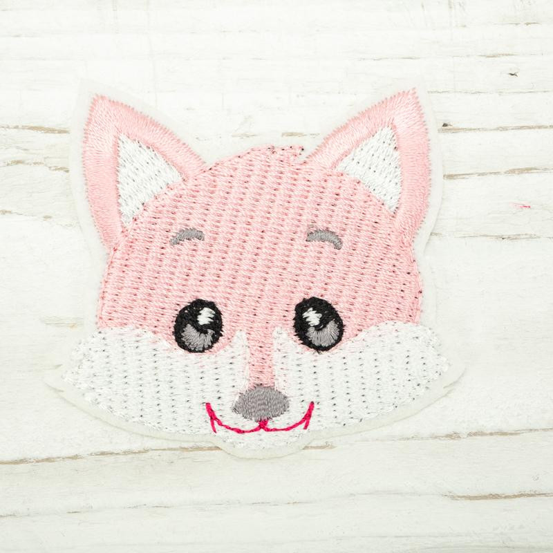 Embroidered iron-on FOX - pale pink