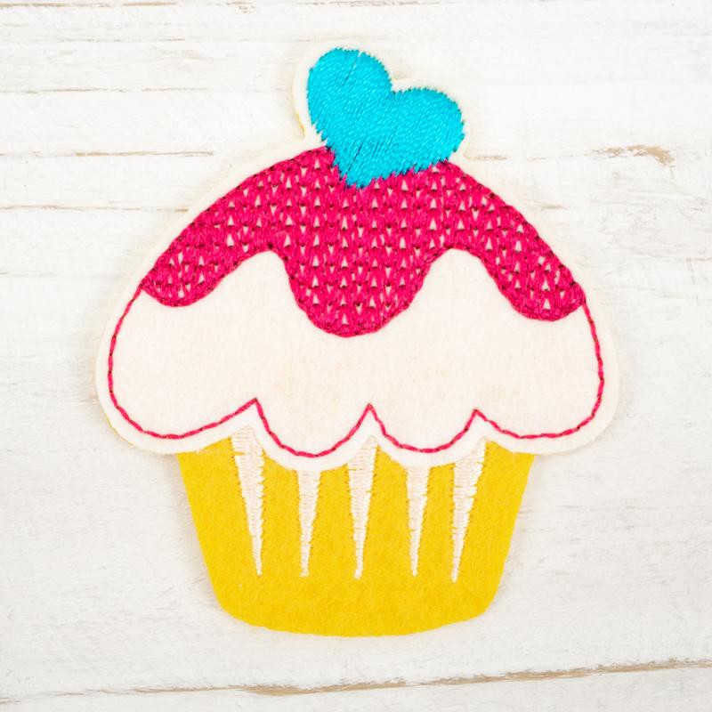   Embroidered iron-on CUPCAKE - yellow-white