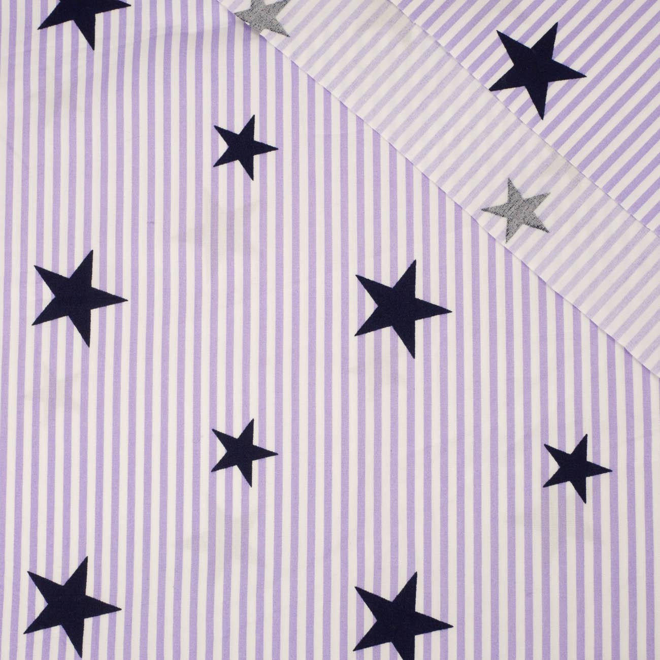 BLACK STARS / PURPLE STRIPES - POPLIN 100% cotton 