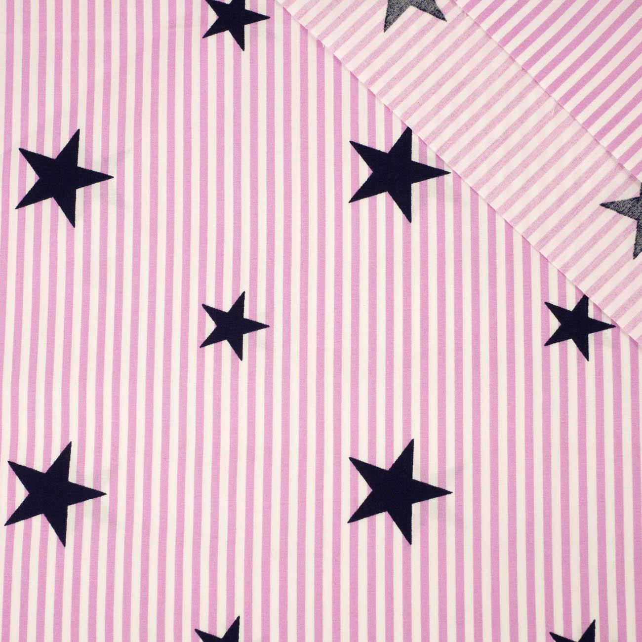 BLACK STARS / PINK STRIPES - POPLIN 100% cotton 