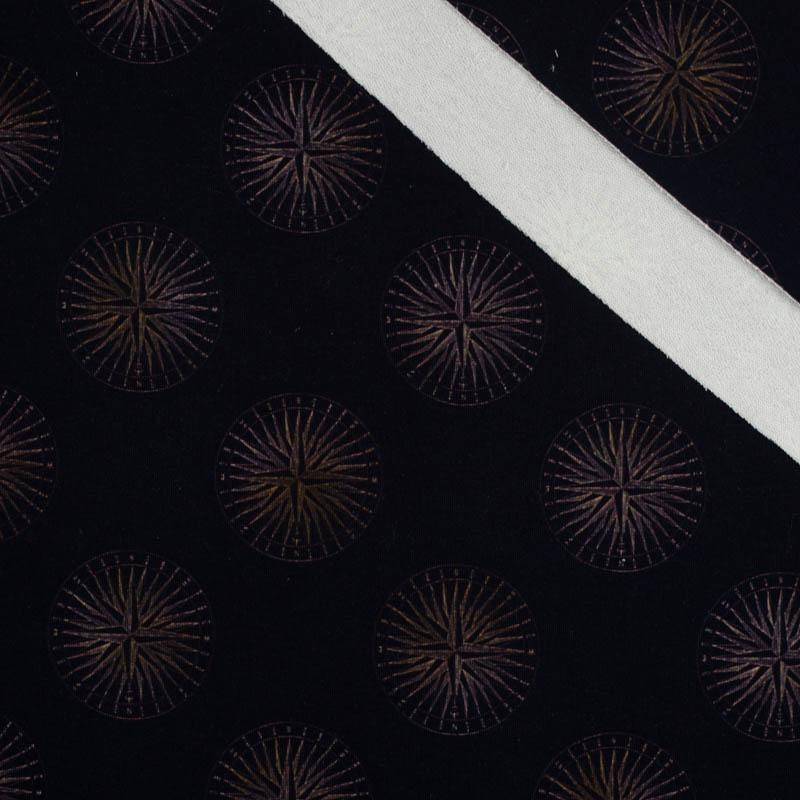 GOLDEN COMPASSES (GOLDEN OCEAN) / dark blue - looped knit fabric